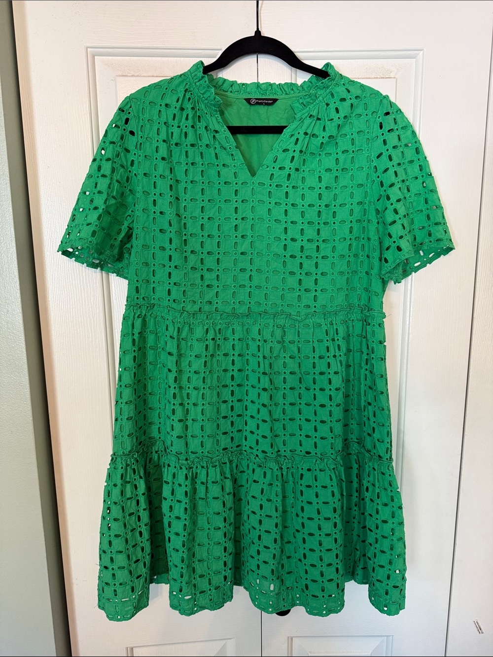 Green Eyelet Tiered Shift Dress - Pretty Garden